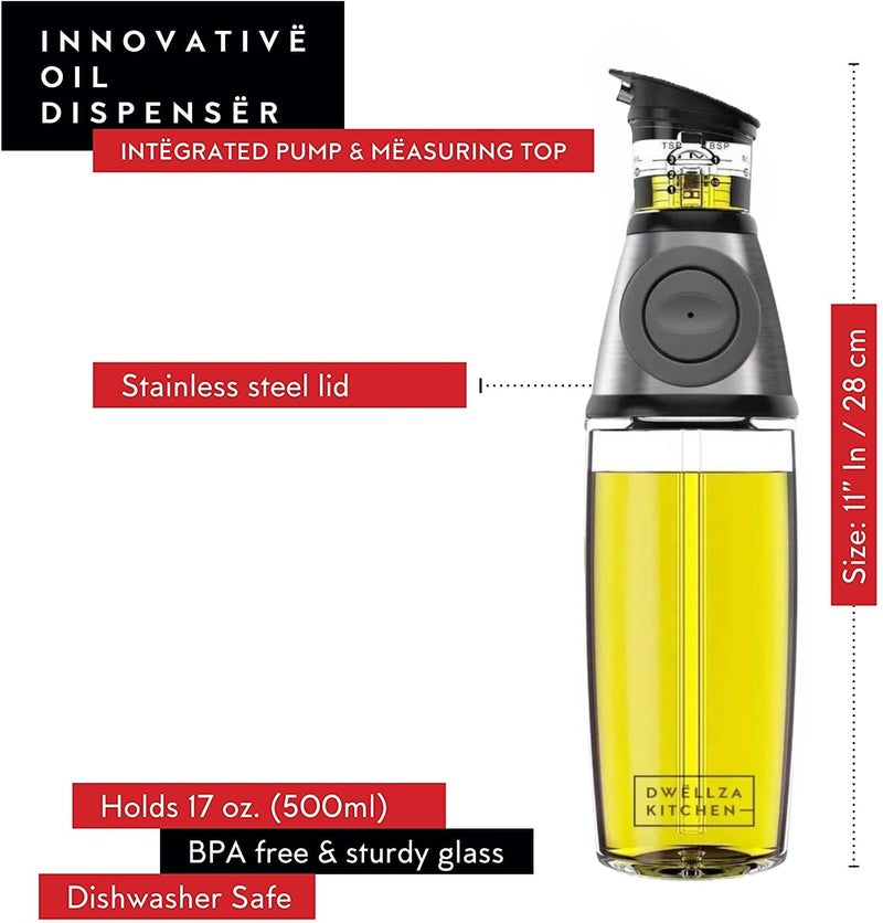 DWÃ‹LLZA KITCHEN Olive Oil Dispenser Bottle For Kitchen & Sprayer For Cooking - Glass 17 Oz. Cooking Oil/Syrup Dispenser With Measurements & 6 Oz. Spray Bottle Set - Image 5